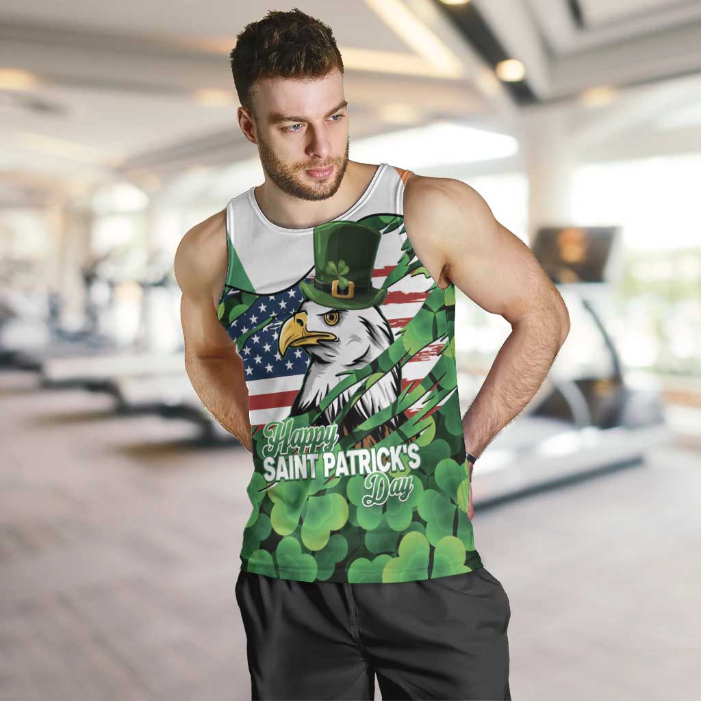Irish American St Patrick's Day Men Tank Top USA Eagle Leprechaun Hat Shamrock Pattern