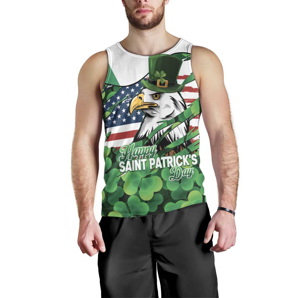 Irish American St Patrick's Day Men Tank Top USA Eagle Leprechaun Hat Shamrock Pattern