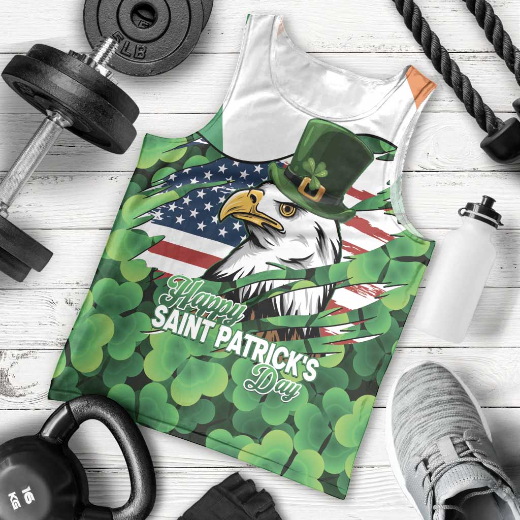 Irish American St Patrick's Day Men Tank Top USA Eagle Leprechaun Hat Shamrock Pattern