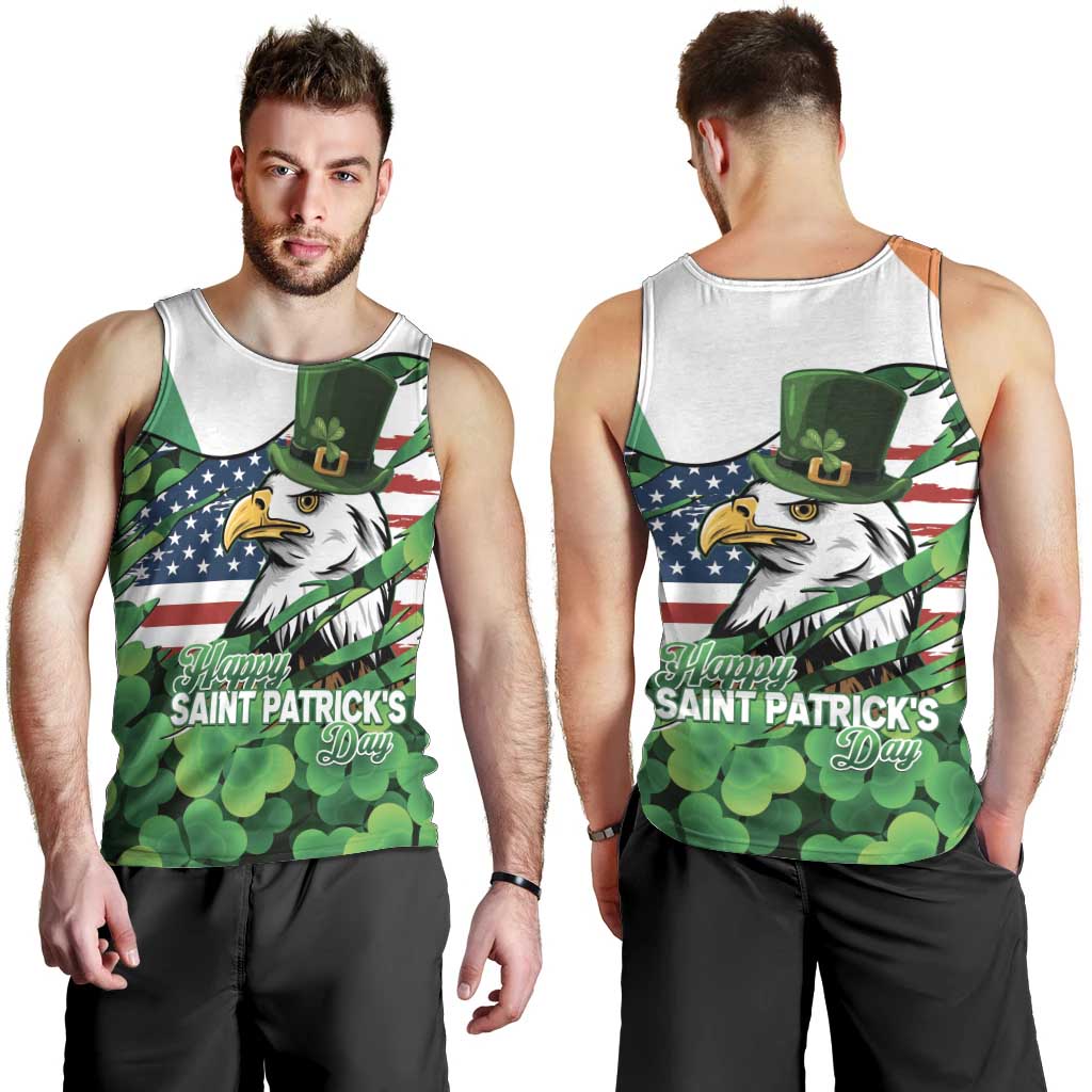 Irish American St Patrick's Day Men Tank Top USA Eagle Leprechaun Hat Shamrock Pattern