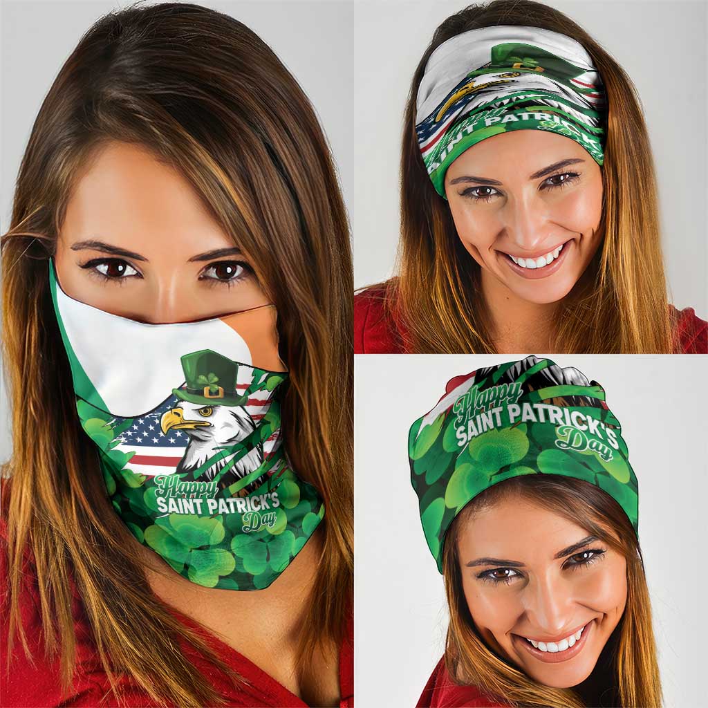 Irish American St Patrick's Day Neck Gaiter USA Eagle Leprechaun Hat Shamrock Pattern