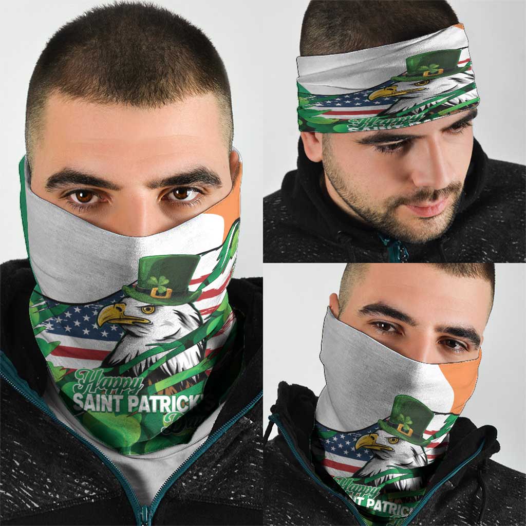 Irish American St Patrick's Day Neck Gaiter USA Eagle Leprechaun Hat Shamrock Pattern