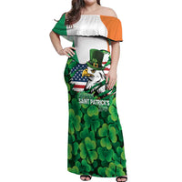 Irish American St Patrick's Day Off Shoulder Maxi Dress USA Eagle Leprechaun Hat Shamrock Pattern