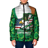 Irish American St Patrick's Day Padded Jacket USA Eagle Leprechaun Hat Shamrock Pattern