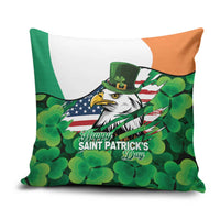 Irish American St Patrick's Day Pillow Cover USA Eagle Leprechaun Hat Shamrock Pattern