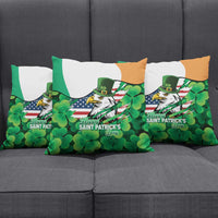 Irish American St Patrick's Day Pillow Cover USA Eagle Leprechaun Hat Shamrock Pattern