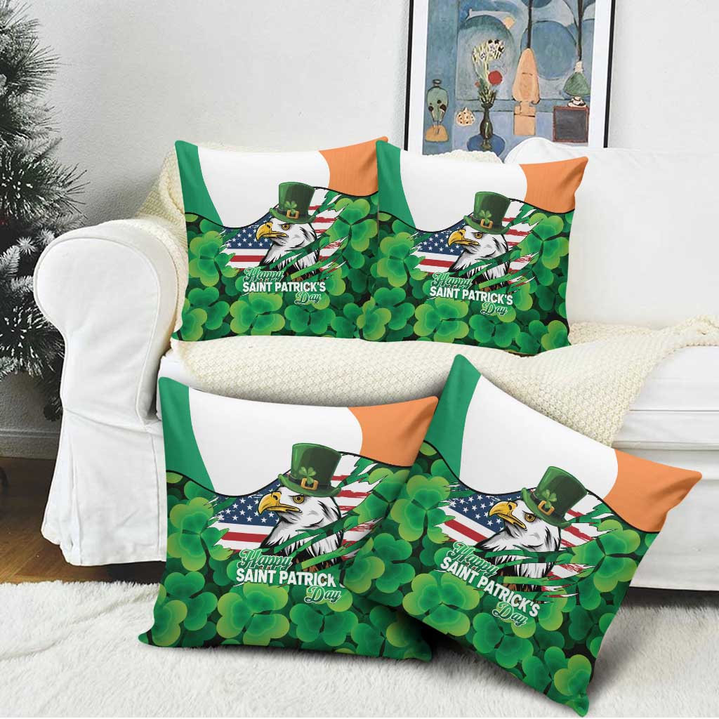 Irish American St Patrick's Day Pillow Cover USA Eagle Leprechaun Hat Shamrock Pattern