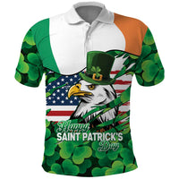 Irish American St Patrick's Day Polo Shirt USA Eagle Leprechaun Hat Shamrock Pattern