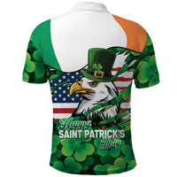 Irish American St Patrick's Day Polo Shirt USA Eagle Leprechaun Hat Shamrock Pattern