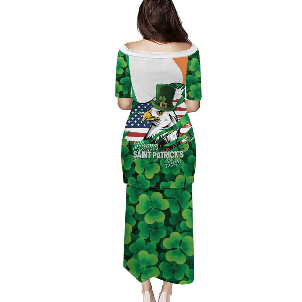 Irish American St Patrick's Day Puletasi USA Eagle Leprechaun Hat Shamrock Pattern