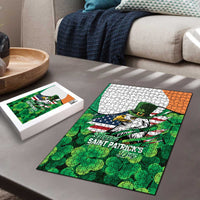 Irish American St Patrick's Day Puzzle USA Eagle Leprechaun Hat Shamrock Pattern