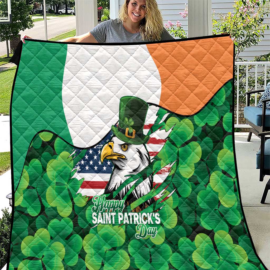 Irish American St Patrick's Day Quilt USA Eagle Leprechaun Hat Shamrock Pattern