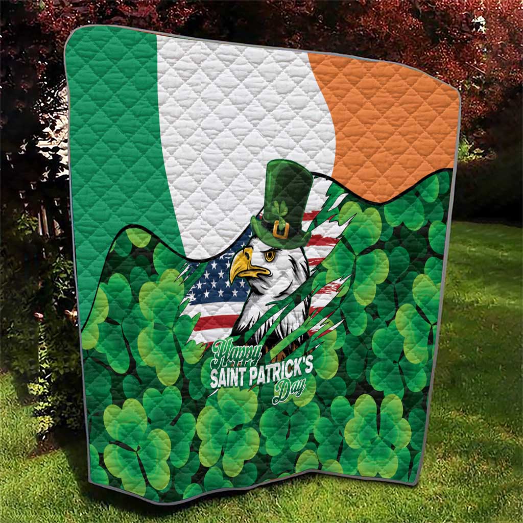 Irish American St Patrick's Day Quilt USA Eagle Leprechaun Hat Shamrock Pattern