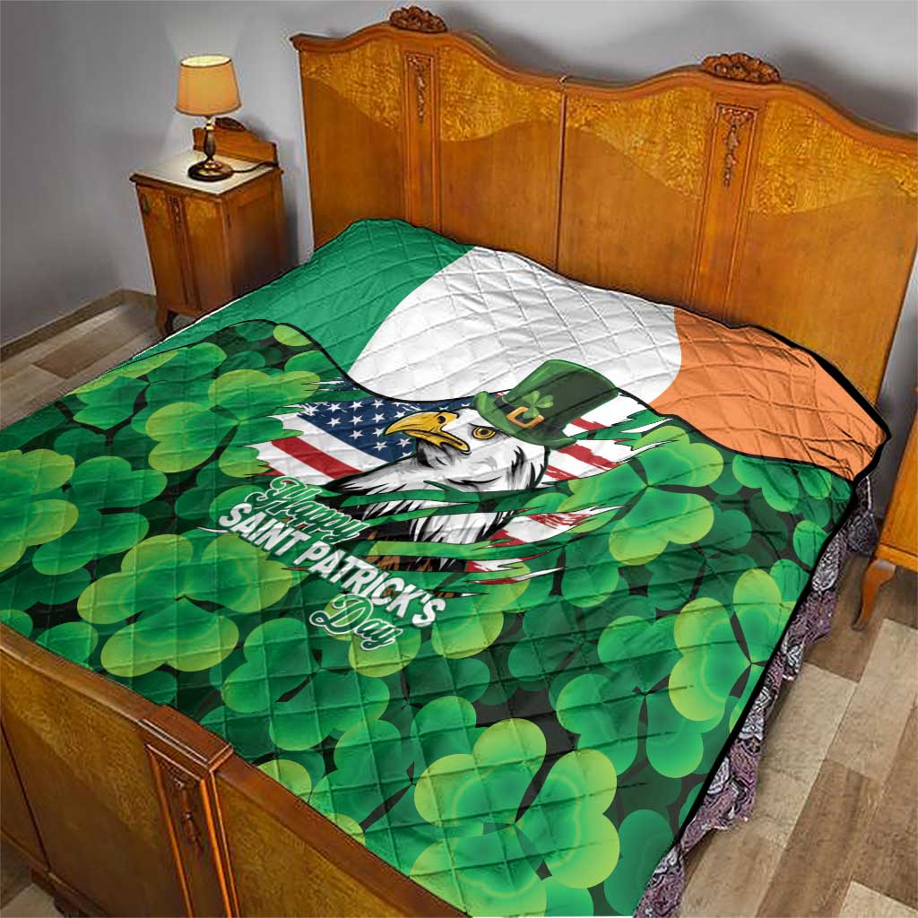 Irish American St Patrick's Day Quilt USA Eagle Leprechaun Hat Shamrock Pattern