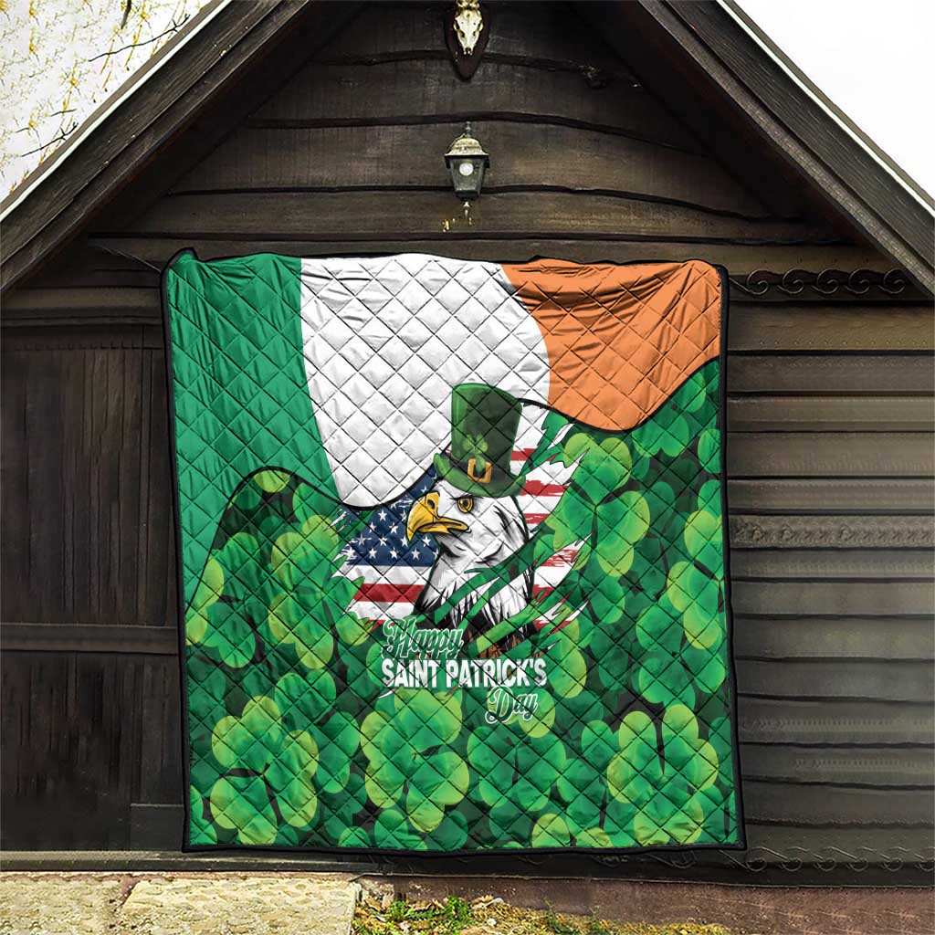 Irish American St Patrick's Day Quilt USA Eagle Leprechaun Hat Shamrock Pattern