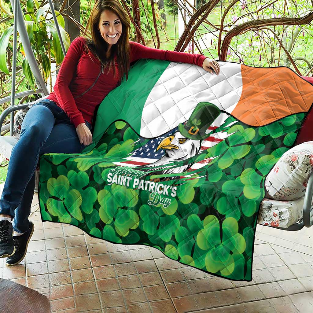 Irish American St Patrick's Day Quilt USA Eagle Leprechaun Hat Shamrock Pattern