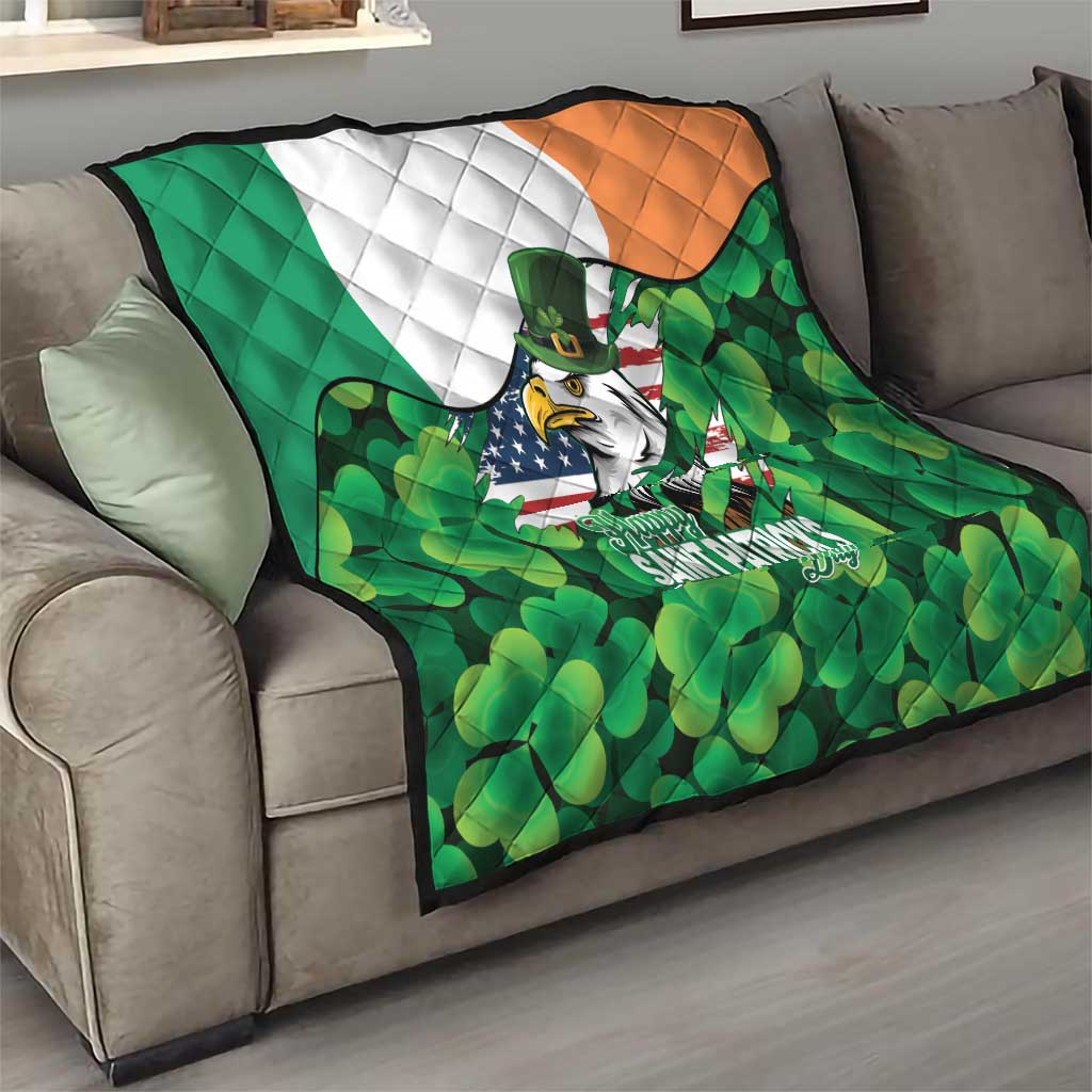 Irish American St Patrick's Day Quilt USA Eagle Leprechaun Hat Shamrock Pattern