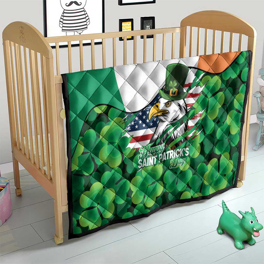 Irish American St Patrick's Day Quilt USA Eagle Leprechaun Hat Shamrock Pattern