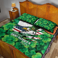 Irish American St Patrick's Day Quilt Bed Set USA Eagle Leprechaun Hat Shamrock Pattern