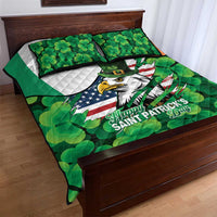 Irish American St Patrick's Day Quilt Bed Set USA Eagle Leprechaun Hat Shamrock Pattern