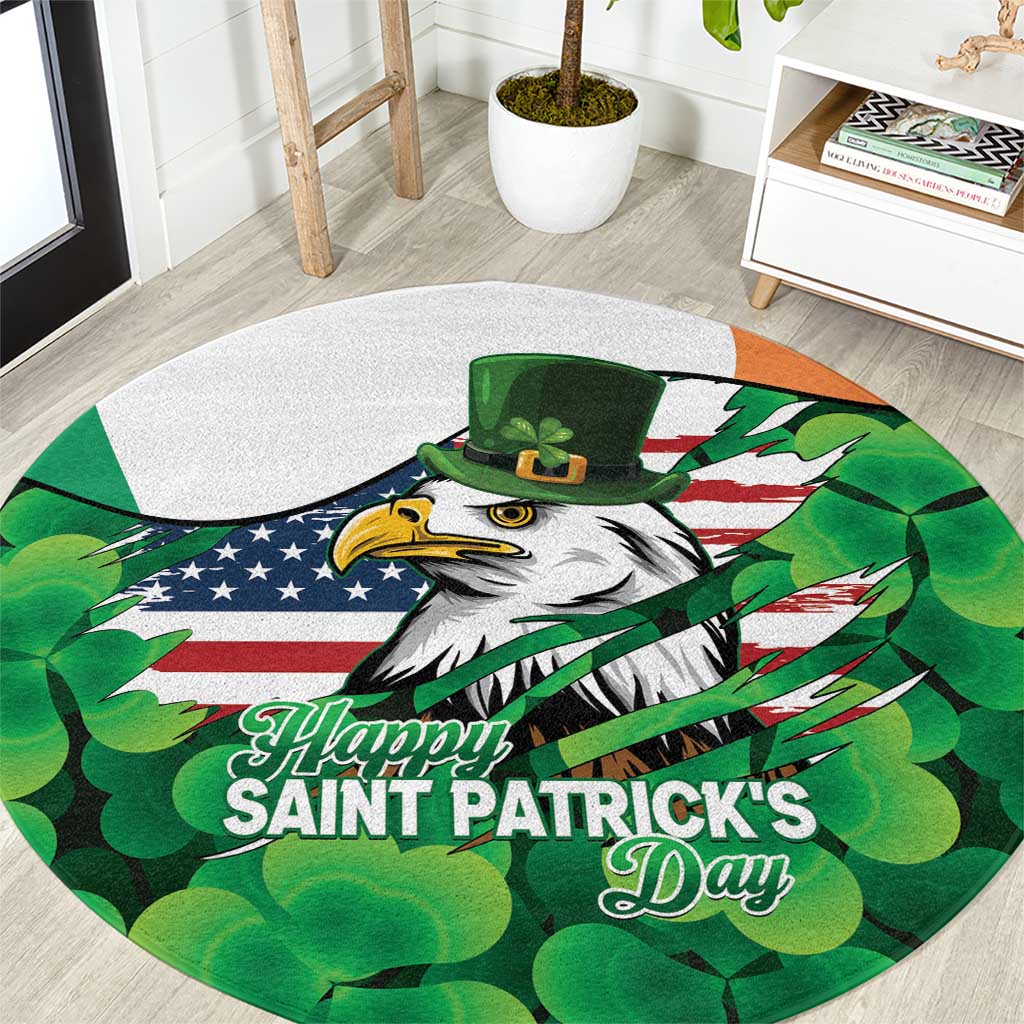 Irish American St Patrick's Day Round Carpet USA Eagle Leprechaun Hat Shamrock Pattern