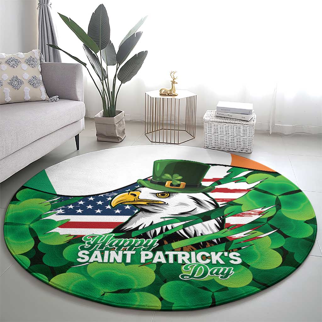 Irish American St Patrick's Day Round Carpet USA Eagle Leprechaun Hat Shamrock Pattern
