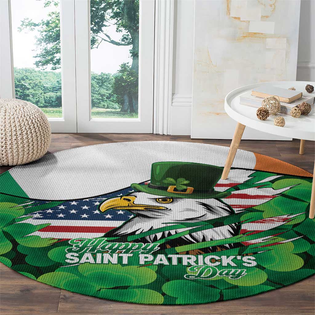 Irish American St Patrick's Day Round Carpet USA Eagle Leprechaun Hat Shamrock Pattern