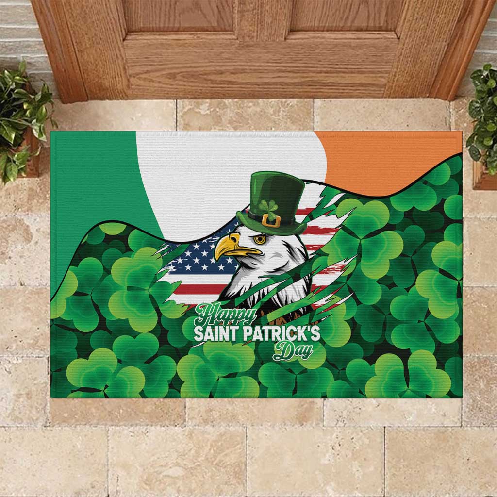 Irish American St Patrick's Day Rubber Doormat USA Eagle Leprechaun Hat Shamrock Pattern