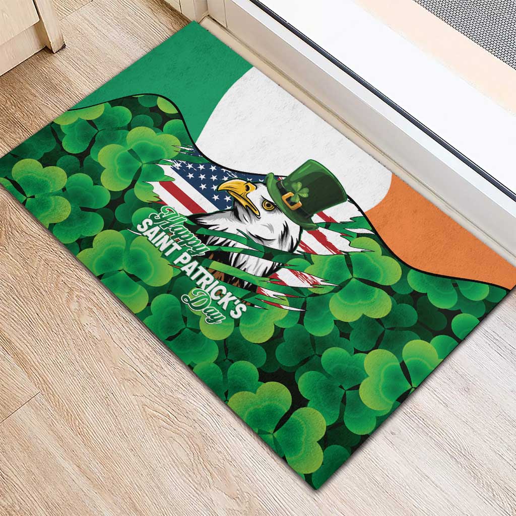 Irish American St Patrick's Day Rubber Doormat USA Eagle Leprechaun Hat Shamrock Pattern
