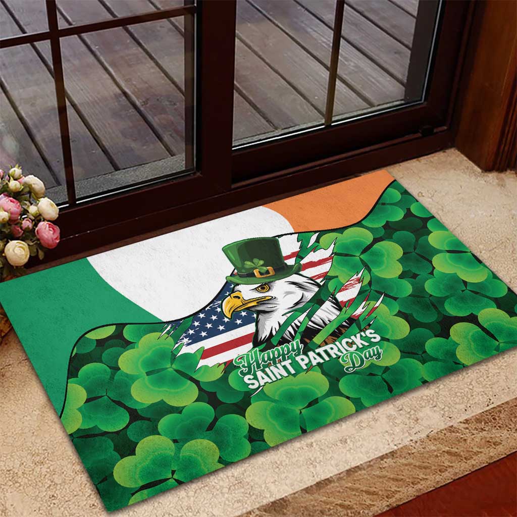 Irish American St Patrick's Day Rubber Doormat USA Eagle Leprechaun Hat Shamrock Pattern