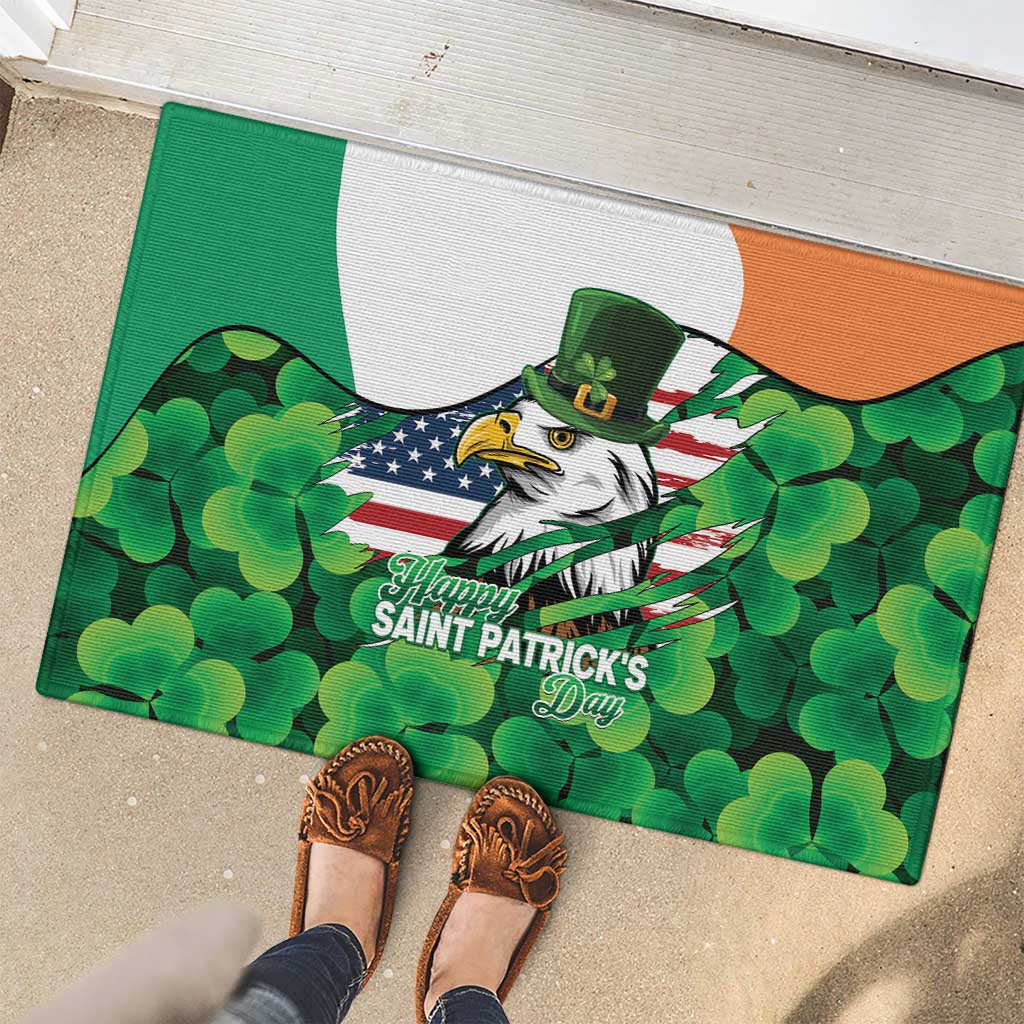 Irish American St Patrick's Day Rubber Doormat USA Eagle Leprechaun Hat Shamrock Pattern