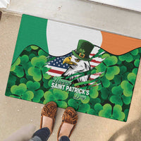 Irish American St Patrick's Day Rubber Doormat USA Eagle Leprechaun Hat Shamrock Pattern