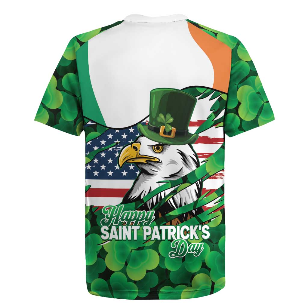 Irish American St Patrick's Day Rugby Jersey USA Eagle Leprechaun Hat Shamrock Pattern