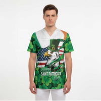 Irish American St Patrick's Day Scrub Top USA Eagle Leprechaun Hat Shamrock Pattern