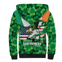 Irish American St Patrick's Day Sherpa Hoodie USA Eagle Leprechaun Hat Shamrock Pattern