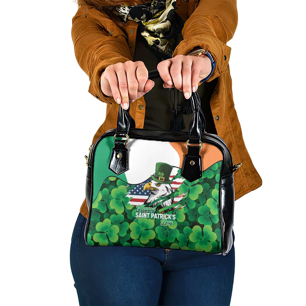 Irish American St Patrick's Day Shoulder Handbag USA Eagle Leprechaun Hat Shamrock Pattern