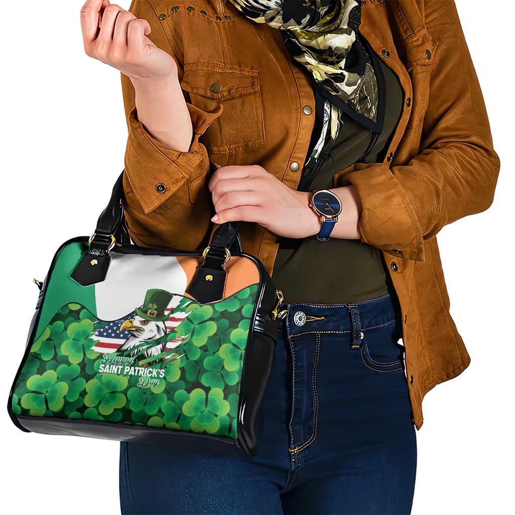 Irish American St Patrick's Day Shoulder Handbag USA Eagle Leprechaun Hat Shamrock Pattern