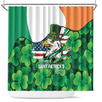 Irish American St Patrick's Day Shower Curtain USA Eagle Leprechaun Hat Shamrock Pattern