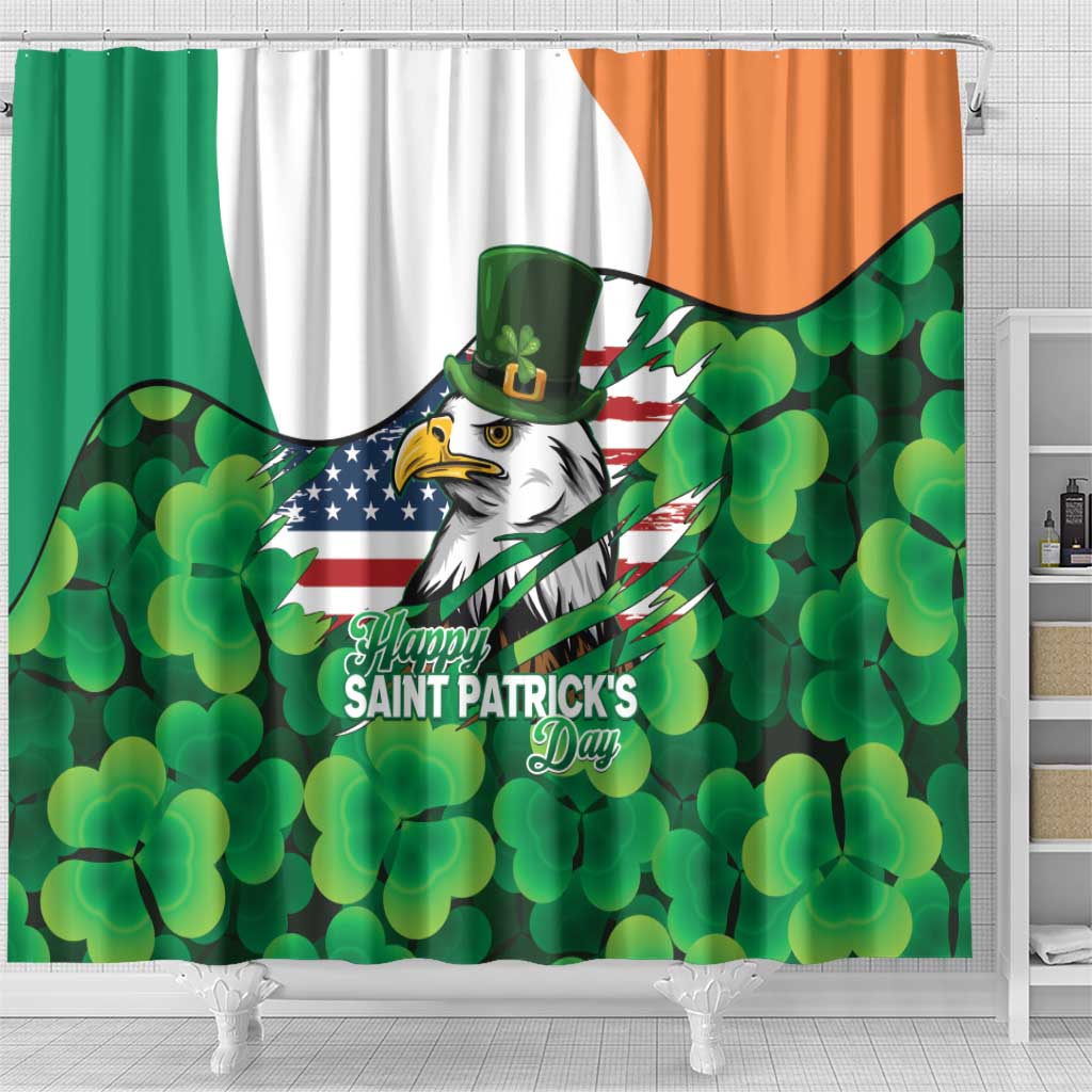 Irish American St Patrick's Day Shower Curtain USA Eagle Leprechaun Hat Shamrock Pattern