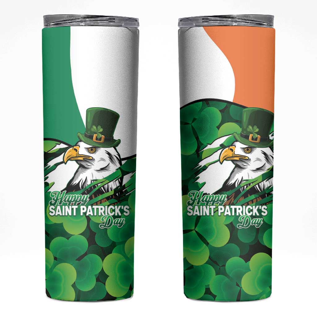 Irish American St Patrick's Day Skinny Tumbler USA Eagle Leprechaun Hat Shamrock Pattern