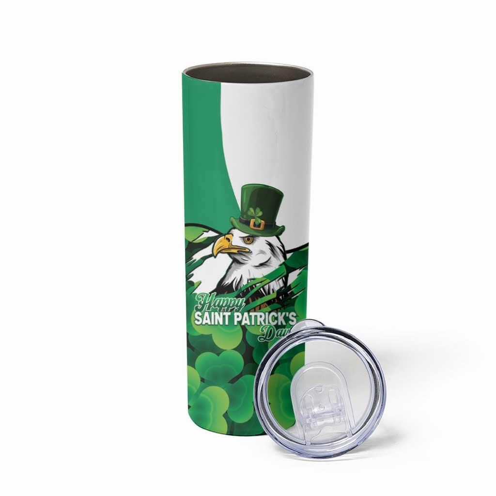 Irish American St Patrick's Day Skinny Tumbler USA Eagle Leprechaun Hat Shamrock Pattern