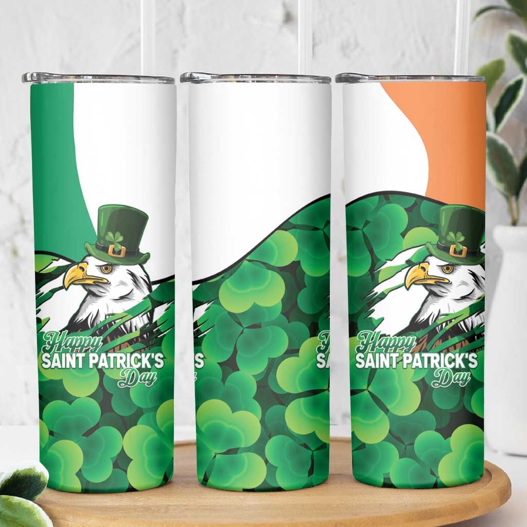 Irish American St Patrick's Day Skinny Tumbler USA Eagle Leprechaun Hat Shamrock Pattern
