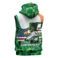 Irish American St Patrick's Day Sleeveless Zip Hoodie USA Eagle Leprechaun Hat Shamrock Pattern