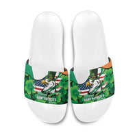 Irish American St Patrick's Day Slide Sandals USA Eagle Leprechaun Hat Shamrock Pattern