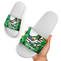 Irish American St Patrick's Day Slide Sandals USA Eagle Leprechaun Hat Shamrock Pattern