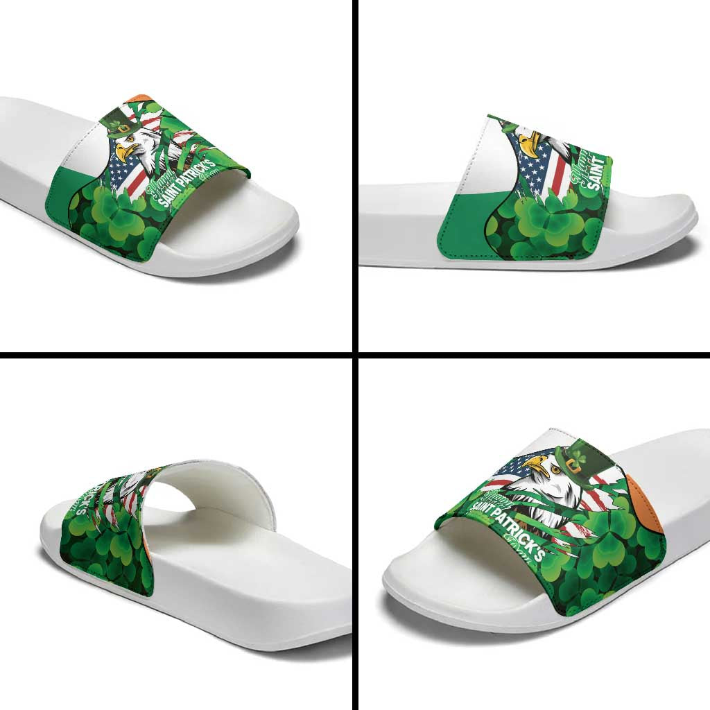 Irish American St Patrick's Day Slide Sandals USA Eagle Leprechaun Hat Shamrock Pattern