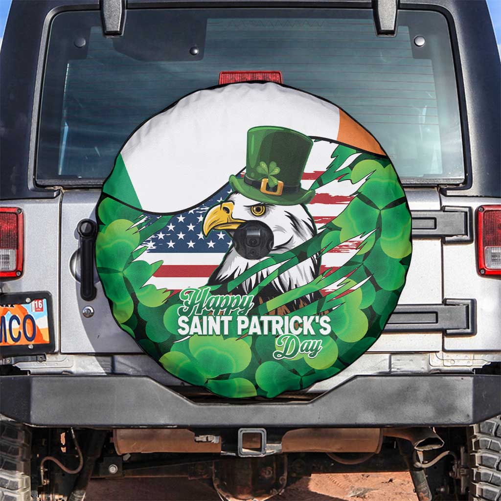 Irish American St Patrick's Day Spare Tire Cover USA Eagle Leprechaun Hat Shamrock Pattern