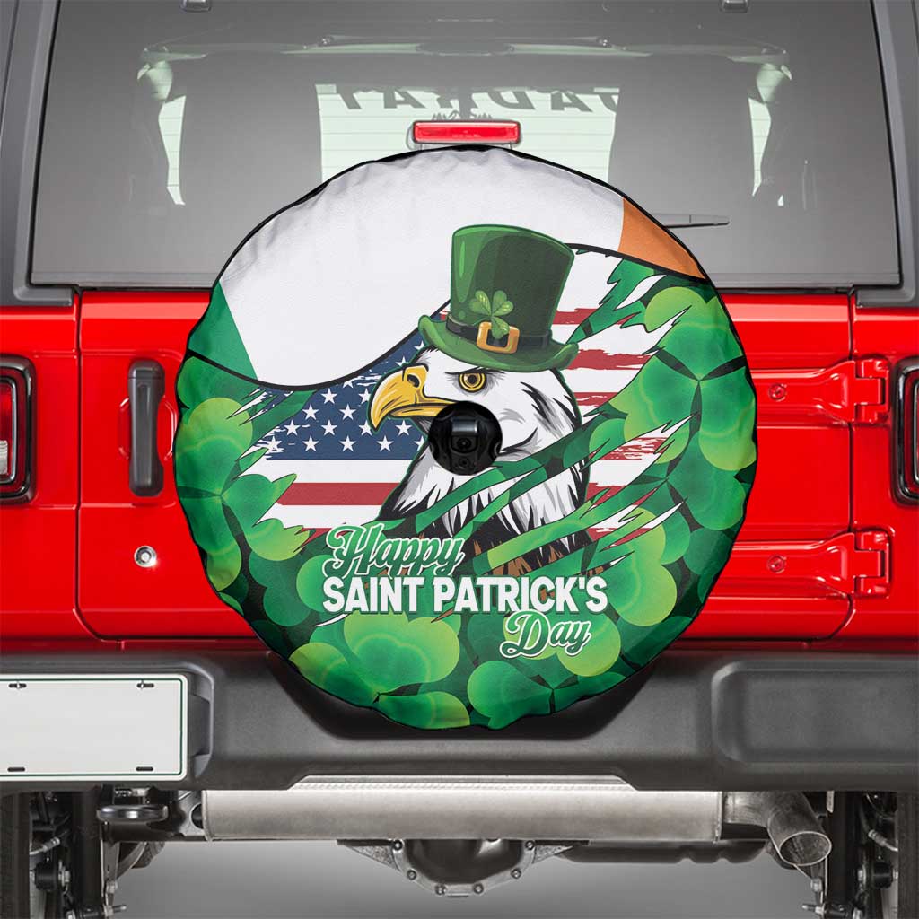 Irish American St Patrick's Day Spare Tire Cover USA Eagle Leprechaun Hat Shamrock Pattern