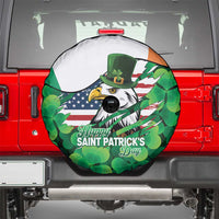 Irish American St Patrick's Day Spare Tire Cover USA Eagle Leprechaun Hat Shamrock Pattern