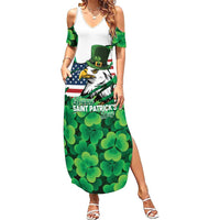 Irish American St Patrick's Day Summer Maxi Dress USA Eagle Leprechaun Hat Shamrock Pattern